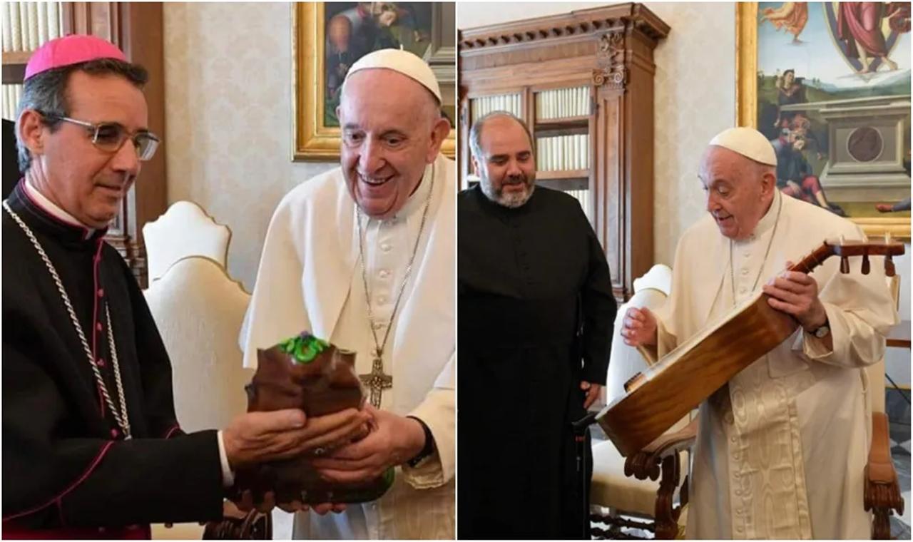 Papa Francisco recebe viola de cocho e Nossa Senhora do Pantanal durante visita de Bispos do Centro-Oeste