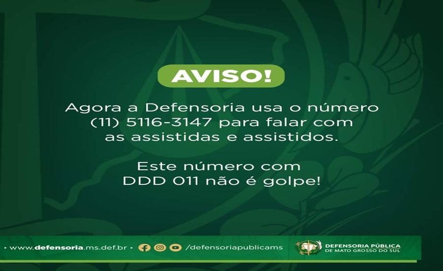 Defensoria Pública de Mato Grosso do Sul adota número oficial com DDD paulista
