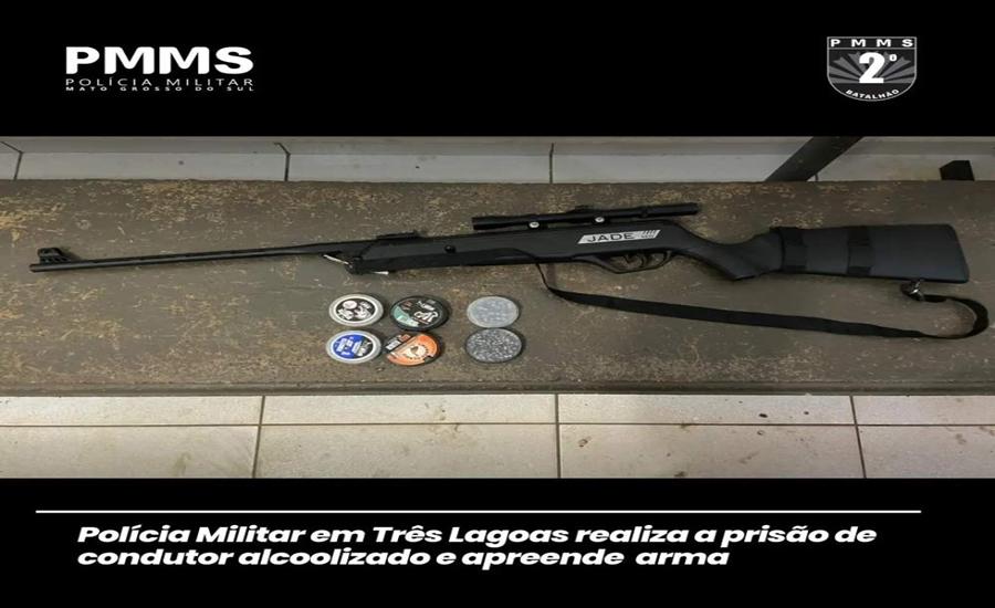 Homem embriagado é preso com carabina de ar comprimido em Três Lagoas