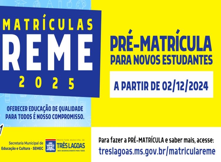 Pré-matrícula de novos estudantes da REME em 2025 começa no dia 2 de dezembro