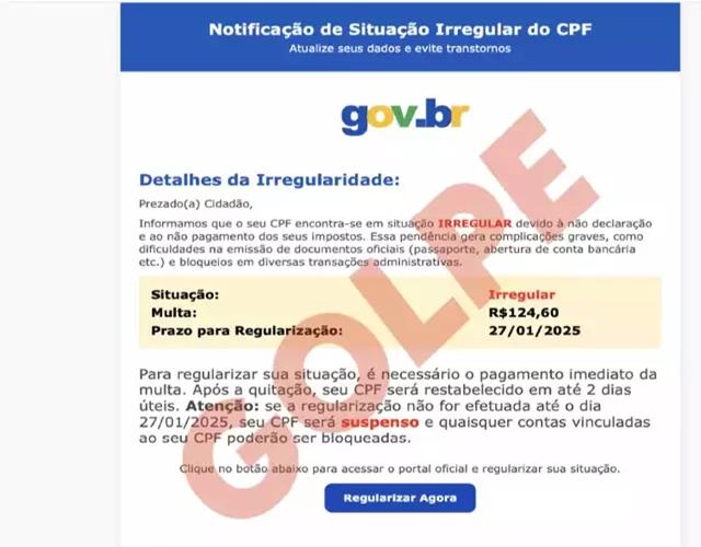 Novo golpe tem e-mail com aviso de suspensão do CPF