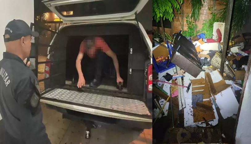 Homem causa destruição e ameaça idosa após mistura de álcool e drogas em Três Lagoas
