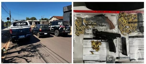 Na revista pessoal, os policiais localizaram uma pistola calibre 9 milímetros em posse do suspeito armado.
