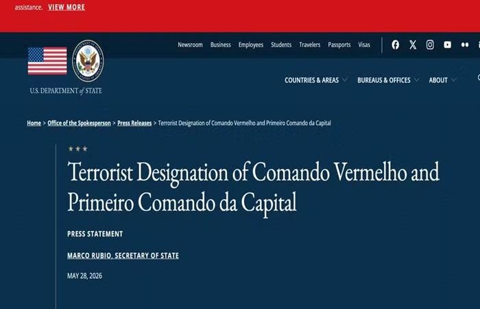 Classificação do PCC e do CV como terroristas pelos EUA passa a valer a partir desta sexta-feira