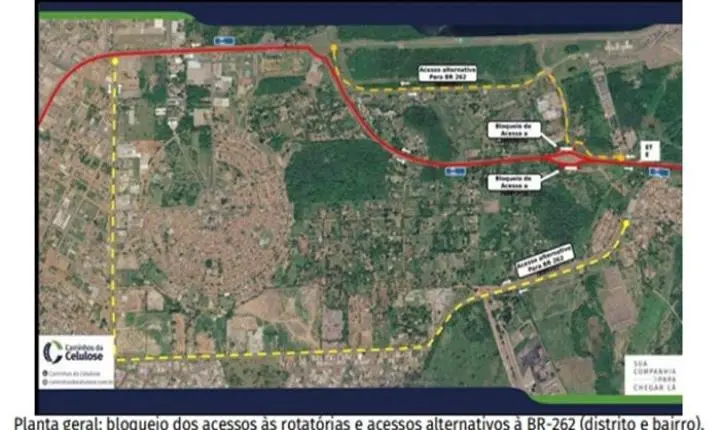 A partir de terça-feira (8), acessos da rotatória da BR-262 serão fechados para obras do novo Posto Fiscal