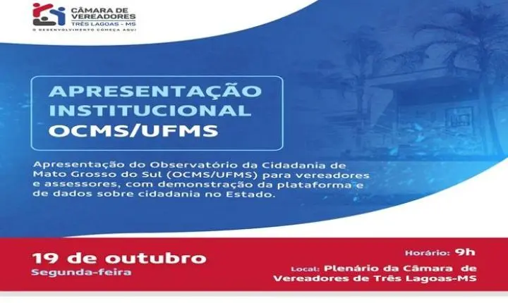 Câmara Municipal de Três Lagoas recebe Observatório da Cidadania de Mato Grosso do Sul para debater políticas públicas baseadas em evidências 